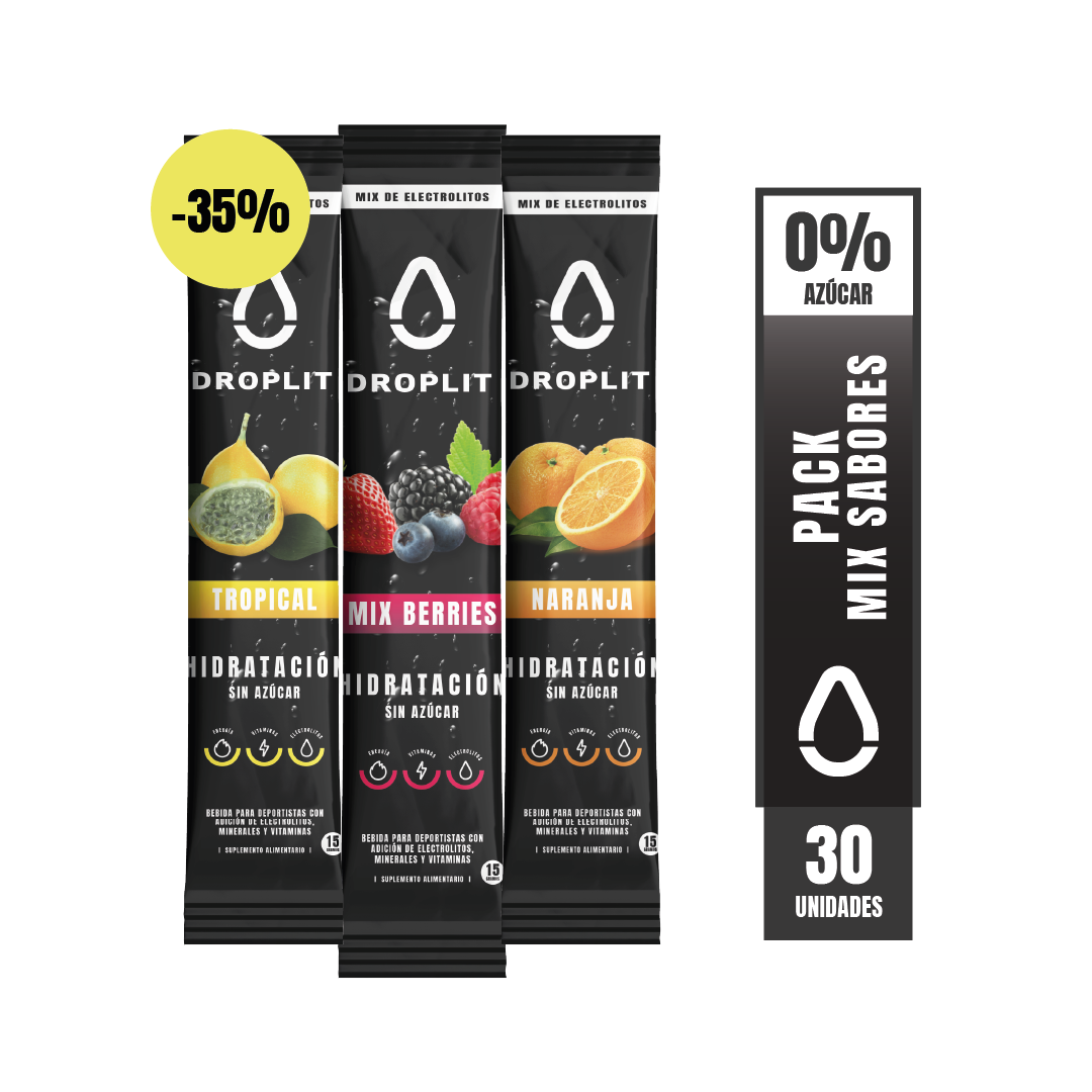 Droplit, electrolitos mix sabores, alto en sodio, potencia tu hidratación, vitaminas
